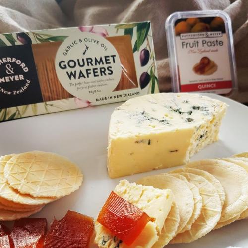 gourmet wafer garlic olive oil and quince fruit paste in a pack